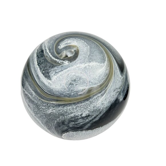 Hand-Blown Gray & Black Swirl Glass Paperweight Decorative Sphere - Picture 4 of 8
